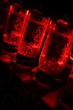 Closeup shot of guitar amplifier valves during their work