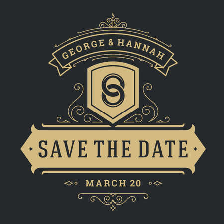 vintage logos for wedding dayのイラスト素材