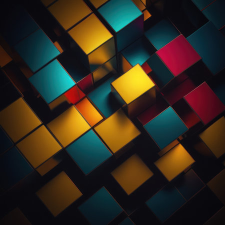 Abstract background with colorful cubes. 3d render, 3d illustration.の素材