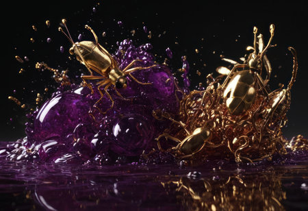 abstract design on black background with purple liquidの素材