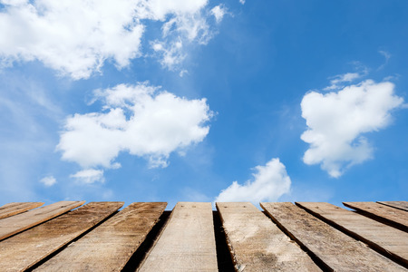 wooden floor on blue sky and cloudの写真素材