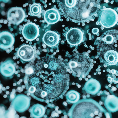 3D science lab petri dish reveals intricate microorganisms. Discovery, exploration, research concept created with generative AI.の素材