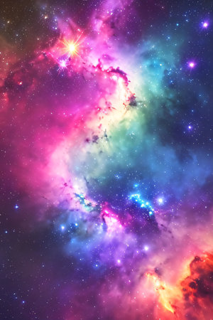 A mesmerizing look at the night sky, with stars and galaxies twinkling in the distant. A calming mix of shapes and colors. Created with generative AIの素材