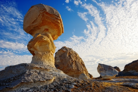 Unusual limestone formation in the White desert, Sahara, Egyptの写真素材