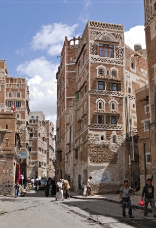 SANAA - 6 MARCH: Street scene the capital of Yemen. People on the street  in the old centre of Sanaa on 6 March, 2010 in Yemenのeditorial素材