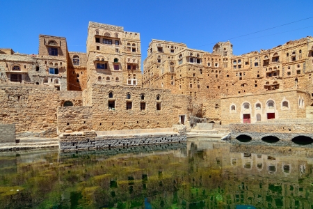Public fountain basin in Habbabah, traditional  mountain village in Yemenのeditorial素材