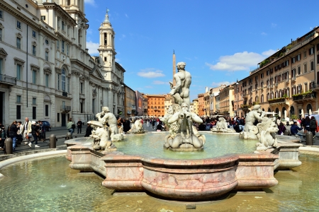 ROME - MARCH 10: Piazza Navona, Neptune Fountain on March 10, 2011 in Rome, Italy. Piazza Navona is a popular destination in Rome, the 3rd most visited city in European Unionのeditorial素材