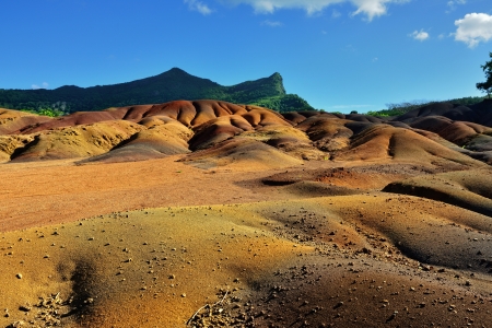 Main sight of Mauritius island. Unusual volcanic formation seven colored earths in Chamarel. の写真素材