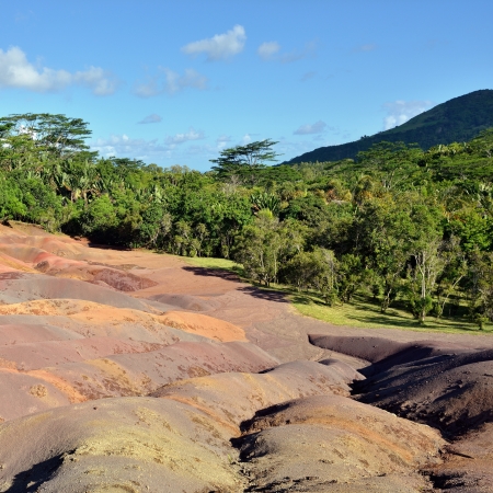 Main sight of Mauritius island  Unusual volcanic formation seven colored earths in Chamarel の写真素材