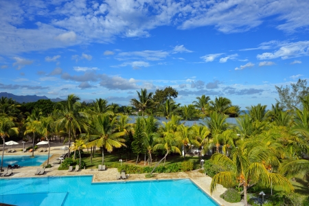 Tropical resort on the West coast of Mauritius island at early morning のeditorial素材