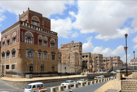 SANAA, YEMEN - MARCH 6: Traditional architecture on Mar 6, 2010 in Sanaa, Yemen. Inhabited for more than 2.500 years at an altitude of 2.200 m, the Old City of Sanaa is a UNESCO World Heritage City.のeditorial素材