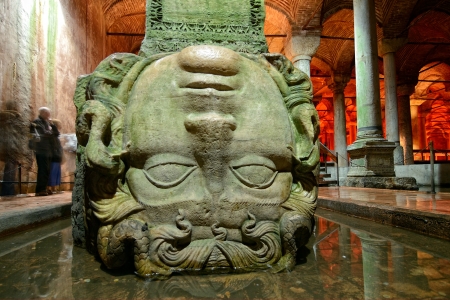 The Basilica Cistern  Yerebatan Sarnici  in Istanbul, Turkey, Medusa headのeditorial素材