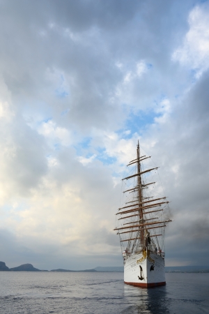 GREECE, PYLOS â 5 OCT  Sailfish Sea Cloud in the Navarino bay on october 5, 2013  Built as a private yacht in 1931 in Kiel, today the four-masted barque is at home on the worldâs oceans as a cruise ship extraordinaireのeditorial素材