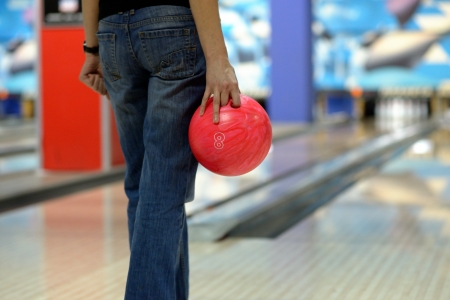 Person bowling, rear view  Player ready for actionの写真素材