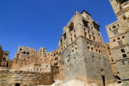 Medieval houses in Habbabah, traditional mountain village in Yemen の写真素材