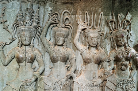 Hindu sculpture bas relief on the wall in Angkor Wat temple  Cambodia