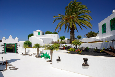 The courtyard in a traditional spanish house on the Lanzarote island, Canarian islands, Spain のeditorial素材