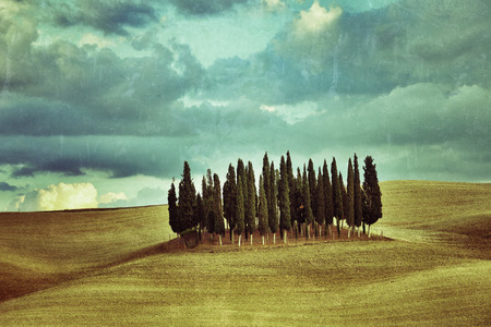 Idyllic Tuscan landscape at sunrise near Pienza, Vall dの写真素材