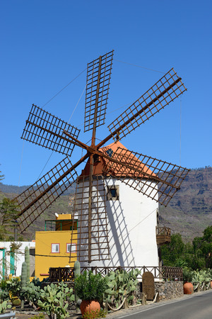 El molino de Mogan historical windmill in Gran canaria, Spainの写真素材