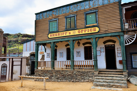 SIOUX CITY, GRAN CANARIA -  FEB 20, 2014  Street of wild west town with Sheriff office in Sioux City  Popular tourist attraction in Gran Canaria islandのeditorial素材
