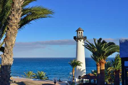 Old lighthouse in front of the atlantic ocean at sunset time  Gran Canaria, Canary island, Spainの写真素材