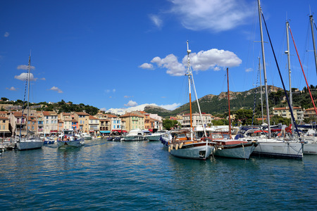 CASSIS, FRANCE - JUL R 14, 2014  A picturesque tourist port in the south of France called Cassis  Cassis is a famous port where tourists charter boats to view the calanques のeditorial素材