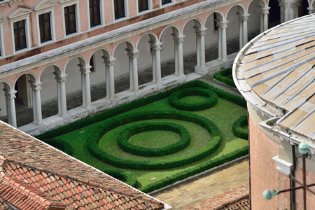 The courtyard of the monastery of an San Giorgio Maggiore, Venice, Italyの写真素材