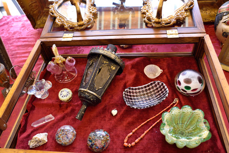 VENICE, ITALY - SEP 21, 2014: Vintage objects, arts, etc for sale at Venice Campo San Maurizio flea...