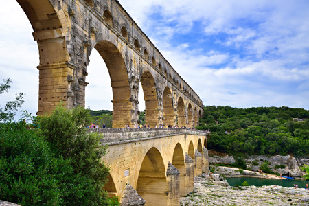 Pont du Gard is an old Roman aqueduct near Nimes in Southern Franceのeditorial素材