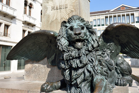 Winged Lion at Campo Manin. Detail from the 1875 monument of Manin by Luigi Borro in Venice, Italyのeditorial素材