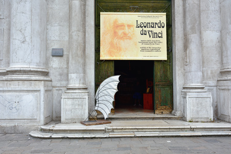 VENICE - SEPT 25, 2014: Museum Leonardo da Vinci in church S.Barnaba in Venice, Italy. The museum contain faithfully crafted machine inventions. One from most popular place for tourist destinationのeditorial素材