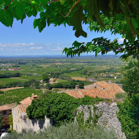 View from  medieval village of Seguret on rural landscape, Provence, Franceの写真素材