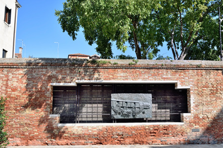 VENICE, ITALY - SEPT 22, 2014: The bas-relief panels in the Campo Di Ghetto Nuova square commemorating Venetian Jews who were deported by the Nazisのeditorial素材