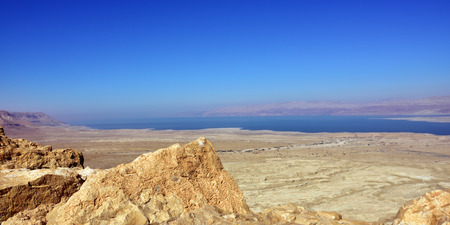 View on the Dead Sea coastline from above, Israel