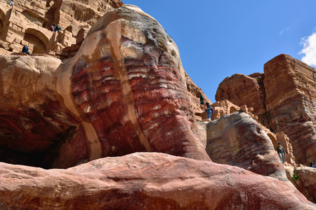 PETRA, JORDAN - APR 1, 2015: Tourists visit the  Petraのeditorial素材