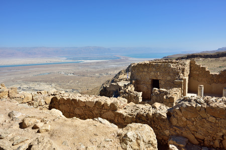 View from the ruins of the zealot fortress Masada on the Dead sea. Judean desert, Israelの写真素材