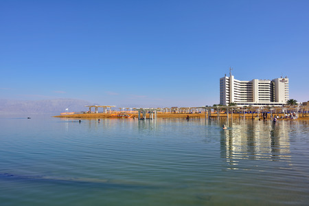 ISRAEL DEAD SEA  APR 3 2015: Tourists have a rest in the Crowne Plaza resort  one from many resorts...