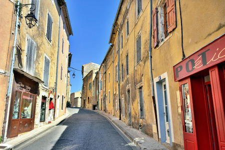 BONNIEUX, FRANCE - JUL 11, 2014: View on the  street of the beautiful medieval village of Bonnieux. Bonnieux village is included in list of "The most beautiful villages of France"のeditorial素材