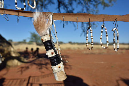 Handmade bijouterie in bushmens village. The San people, also known as Bushmen are members of various indigenous hunter-gatherer peoples of Southern Africaの写真素材
