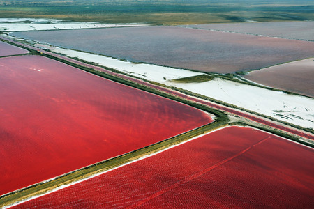 Salt manufacturing. Saltworks in Walvis bay, Namibia. Aerial viewの写真素材