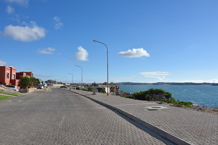 LUDERITZ, NAMIBIA - JAN 26, 2016: Seafront of the Luderitz in Shark island. Luderitz is a harbour town in southwest Namibia, lying on one of the least hospitable coasts in Africaのeditorial素材