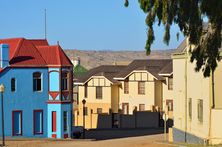 LUDERITZ, NAMIBIA - JAN 26, 2016: Typical architecture in Luderitz, Luderitz is a harbour town in southwest Namibia, lying on one of the least hospitable coasts in Africaのeditorial素材