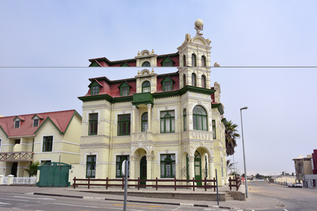 SWAKOPMUND, NAMIBIA - JAN 31, 2016: Typical architecture in Swakopmund. City was founded in 1892, by Captain Curt von Francois as the main harbour of German South West Africa.のeditorial素材