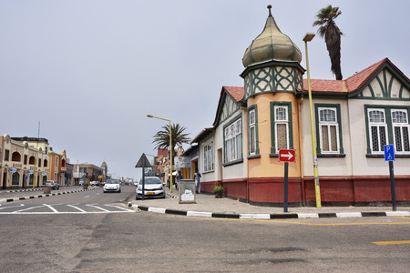 SWAKOPMUND, NAMIBIA - JAN 31, 2016: Typical architecture in Swakopmund. City was founded in 1892, by...