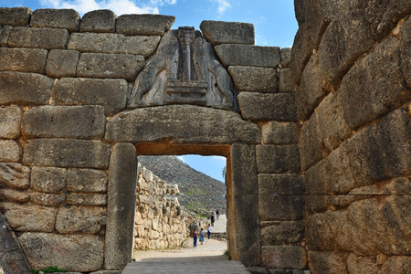 Mycenae, Greece - Sept 23, 2016: The Lion Gate. The archaeological sites of Mycenae and Tiryns have been inscribed upon the World Heritage List of UNESCOのeditorial素材