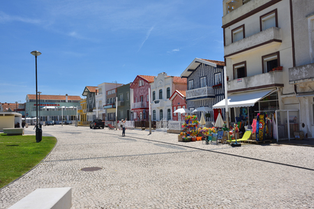 Costa Nova, Portugal â June 09, 2017: Famous resort on the Atlantic coast in Beira Litoral, Portugal. Popular tourist destination to spend vacation timeのeditorial素材