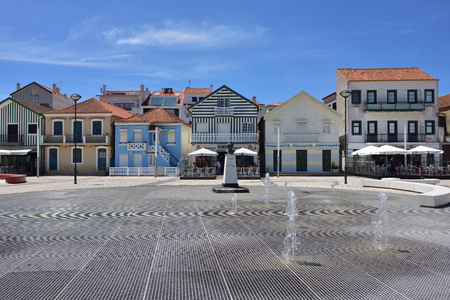 Costa Nova, Portugal â June 09, 2017: Famous resort on the Atlantic coast in Beira Litoral, Portugal. Popular tourist destination to spend vacation timeのeditorial素材