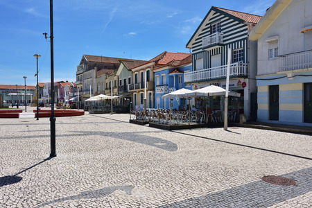 Costa Nova, Portugal â June 09, 2017: Famous resort on the Atlantic coast in Beira Litoral, Portugal. Popular tourist destination to spend vacation timeのeditorial素材