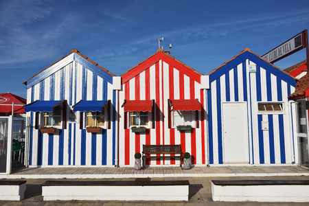 Costa Nova, Portugal - June 09, 2017: Famous resort on the Atlantic coast in Beira Litoral, Portugal. Popular tourist destination to spend vacation timeのeditorial素材