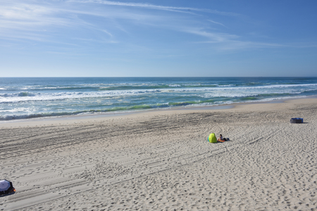 Costa Nova, Portugal - June 09, 2017: Atlantic Ocean, Costa Nova beach in Aveiro, very popular place to spend weekends and vacation timeのeditorial素材